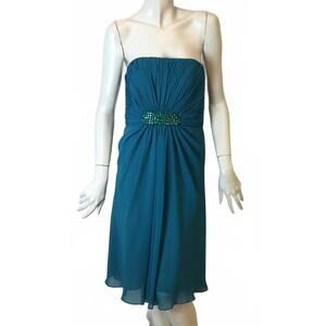 NEW BASIC II women's rushe beaded cocktail dress in turquoise